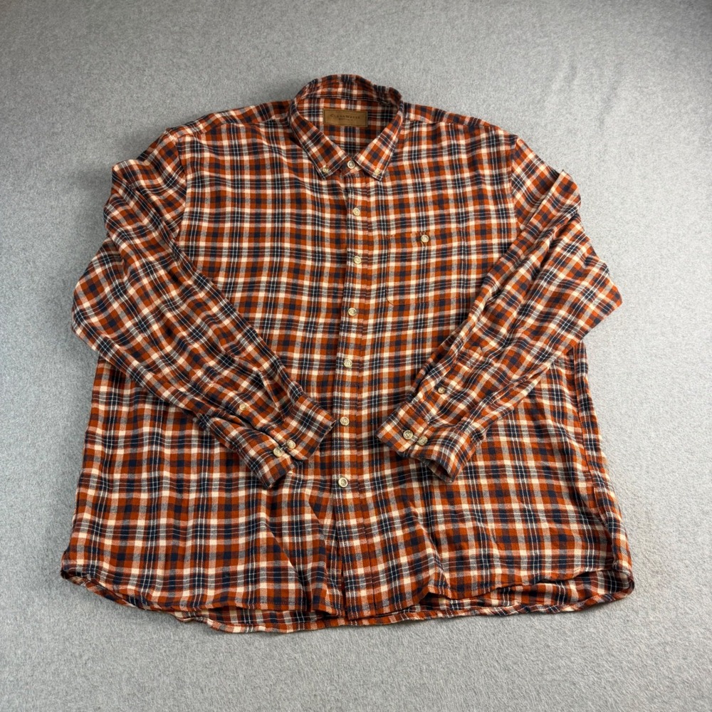 Clearwater Outfitters Mens 2XL Orange Blue Plaid Flannel Button Shirt Cotton